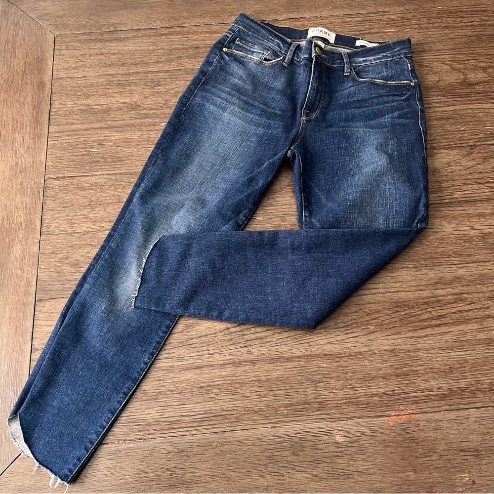 Frame denim Le Skinny De Jeanne Med Wash Cropped raw hem denim
